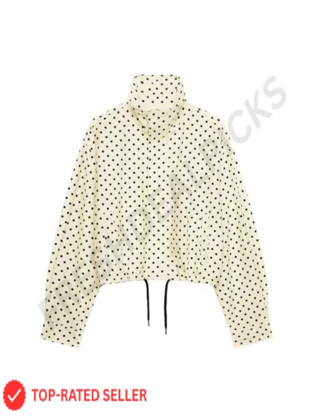 Women Polka Dot Cropped ZIP Up Jacket Casual Coat w/ Pockets